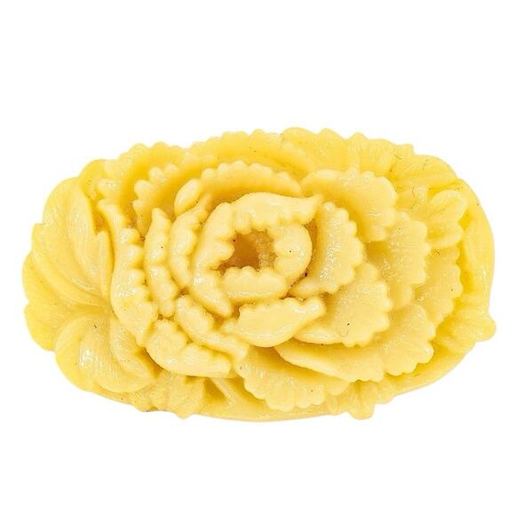 Vintage Yellow Celluloid Floral Brooch Carved Rose Design 1940s Style - Picture 1 of 5